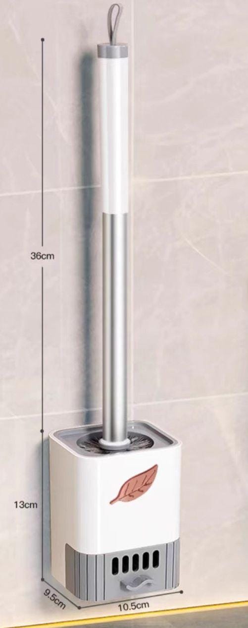 Wall-Mounted Toilet Brush & Holder with Detachable Drainage Drawer – White/Grey
