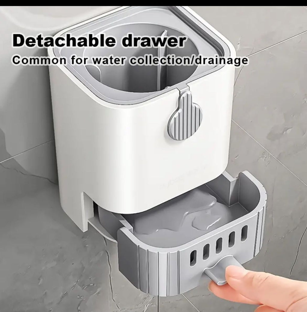 Wall-Mounted Toilet Brush & Holder with Detachable Drainage Drawer – White/Grey