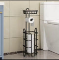 Heavy Duty Freestanding Toilet Paper Holder with Phone & Wipes Shelf – Black