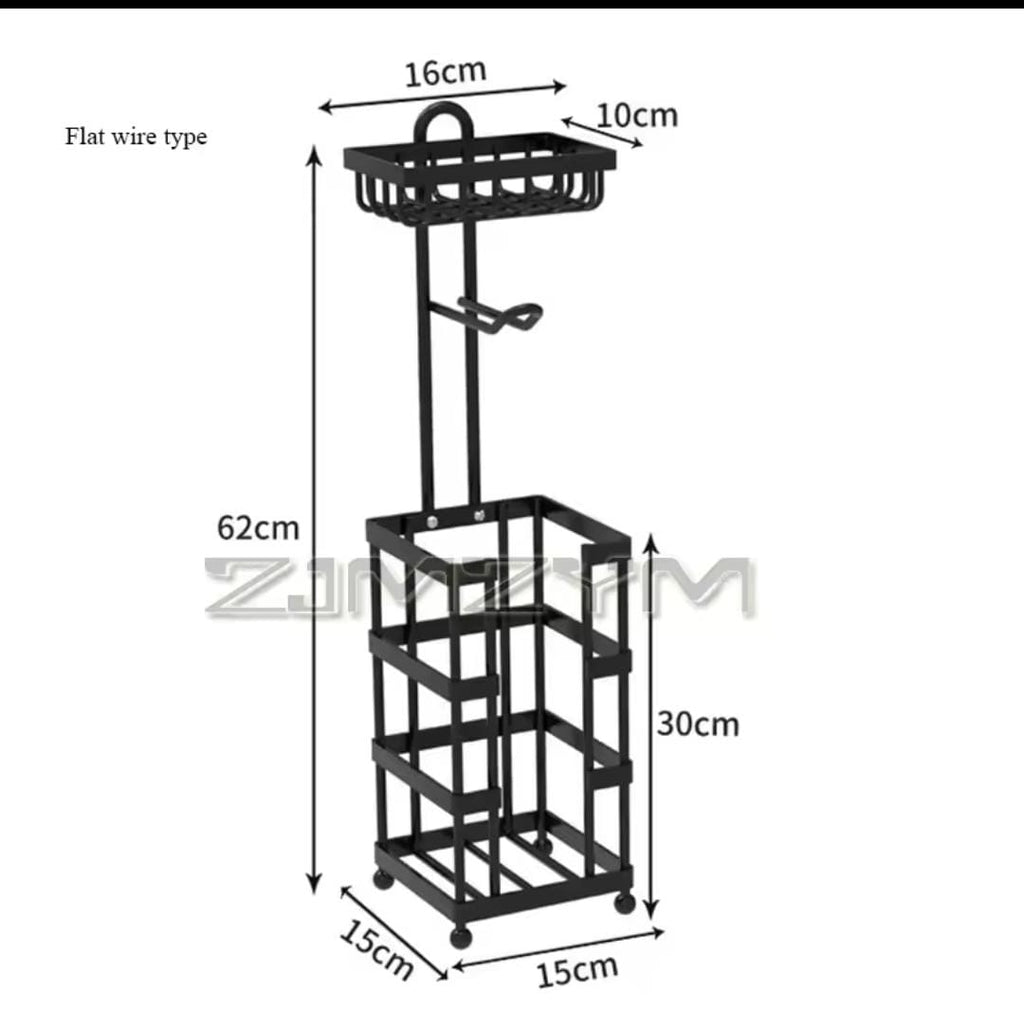 Heavy Duty Freestanding Toilet Paper Holder with Phone & Wipes Shelf – Black