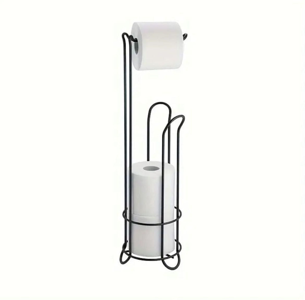 Freestanding Toilet Paper Holder Stand with Spare Roll Storage – Black & Bronze