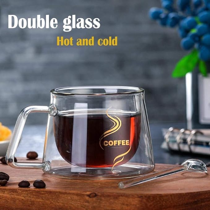180ml Double Wall Crystal Clear Glass Coffee Cup – Heat & Cold Resistant