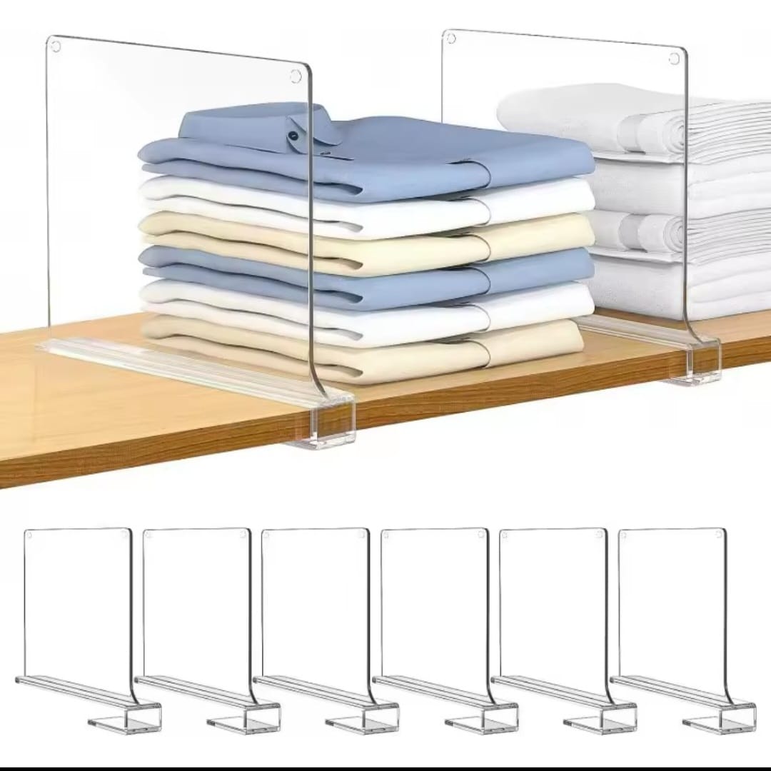 Acrylic Closet Shelf Dividers – Clear Wardrobe Organizer (Set of 6)