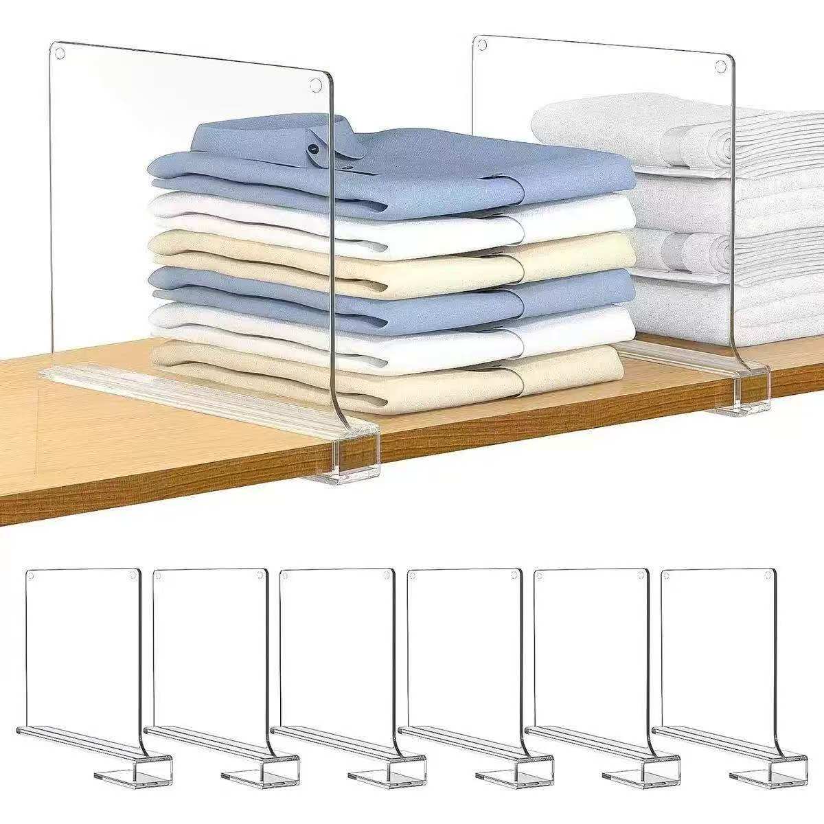 Acrylic Closet Shelf Dividers – Clear Wardrobe Organizer (Set of 6)