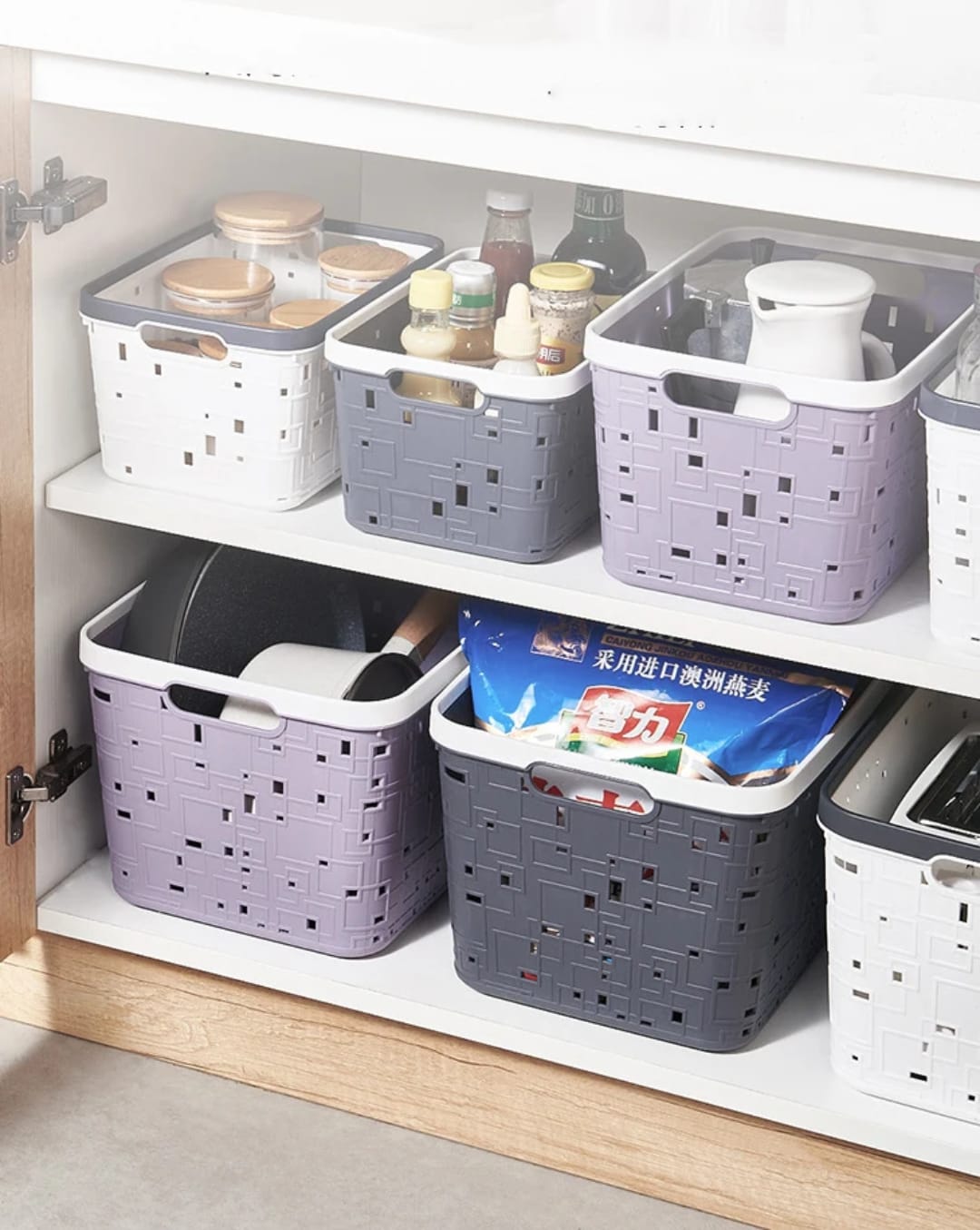 Large Woven-Texture Storage Basket with Handles – 34×25×21cm