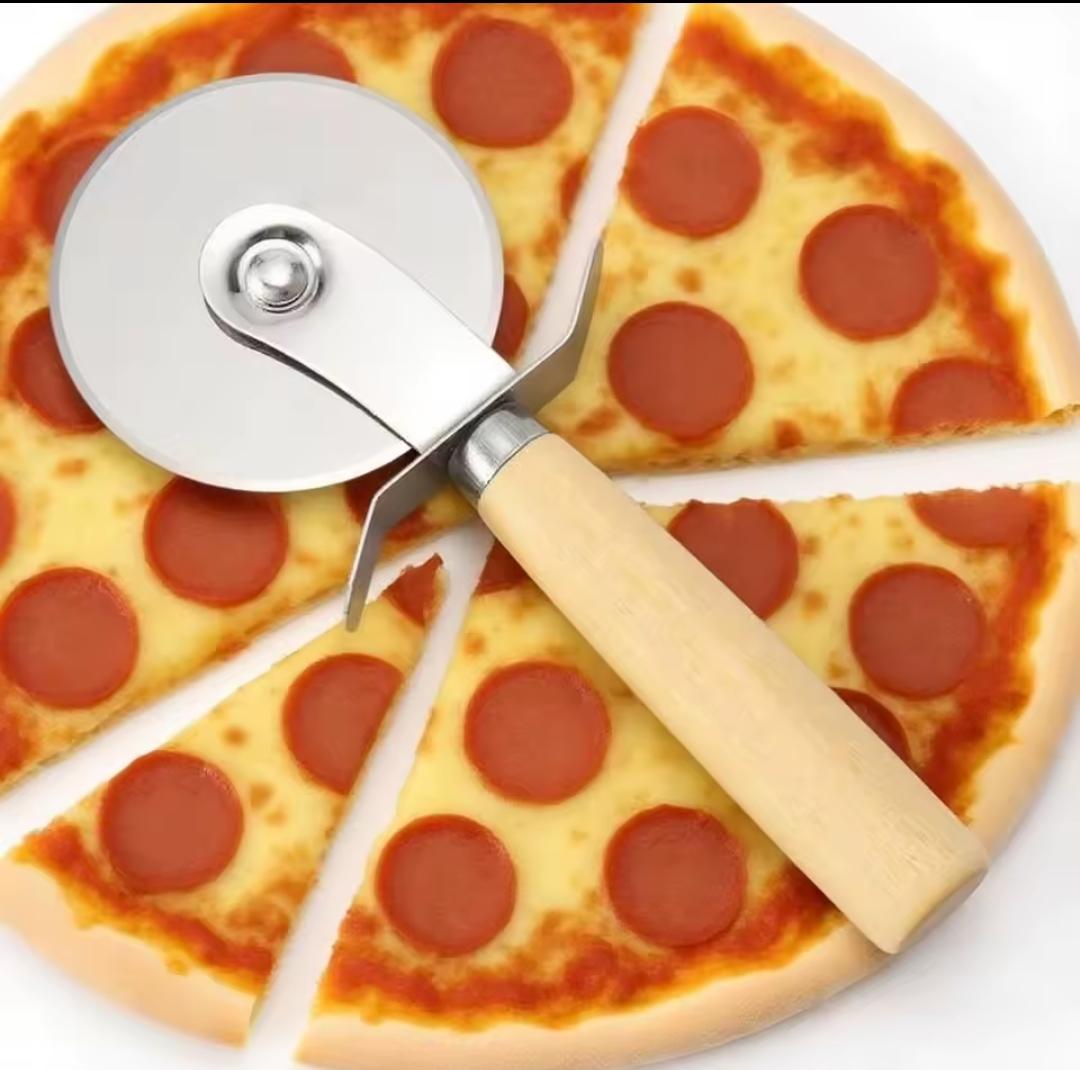 Stainless Steel Pizza & Dough Cutter with Bamboo Handle