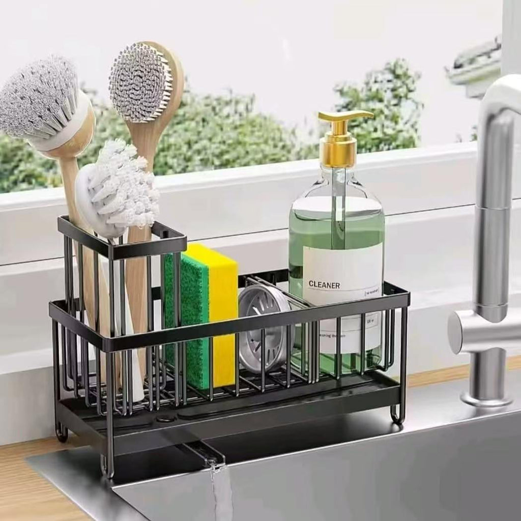 Metallic Sink Caddy with Adjustable Divider – Black