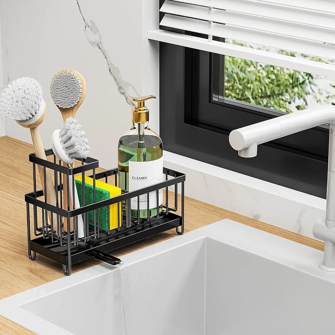 Metallic Sink Caddy with Adjustable Divider – Black