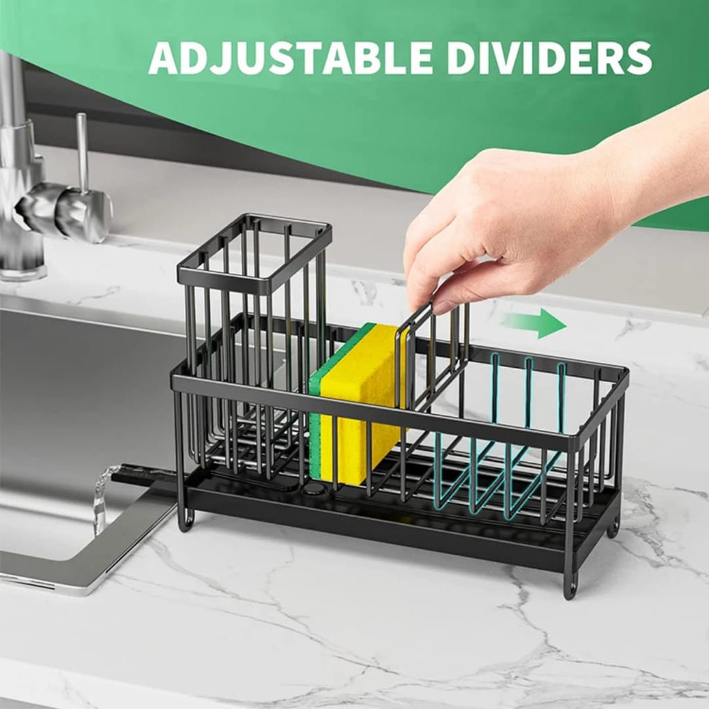 Metallic Sink Caddy with Adjustable Divider – Black