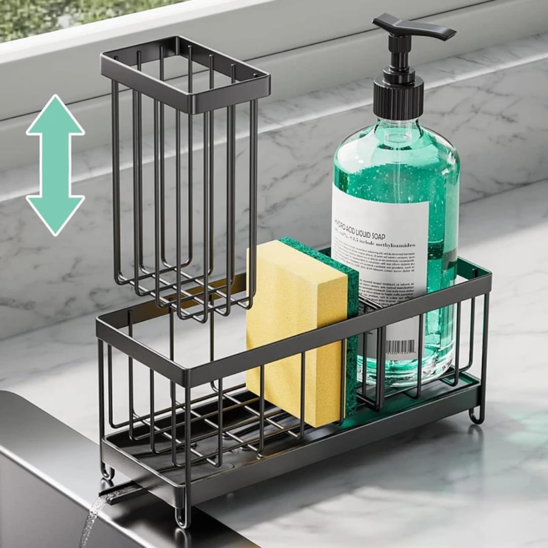 Metallic Sink Caddy with Adjustable Divider – Black