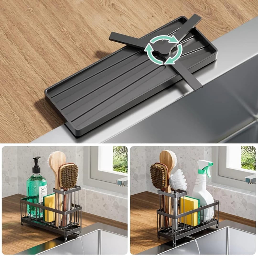 Metallic Sink Caddy with Adjustable Divider – Black