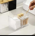 Partitioned Acrylic Swab & Earbud Organizer with Bamboo Lid