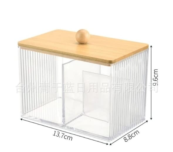 Partitioned Acrylic Swab & Earbud Organizer with Bamboo Lid
