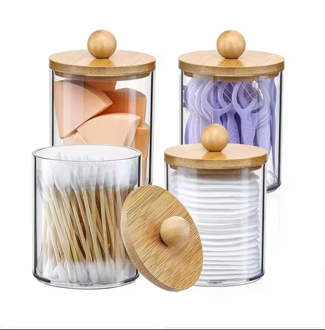 Acrylic Swab Container with Bamboo Lid