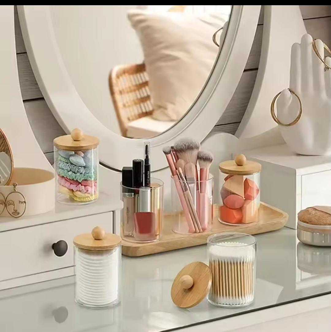 Acrylic Swab Container with Bamboo Lid
