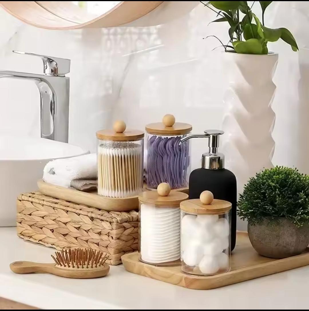 Acrylic Swab Container with Bamboo Lid