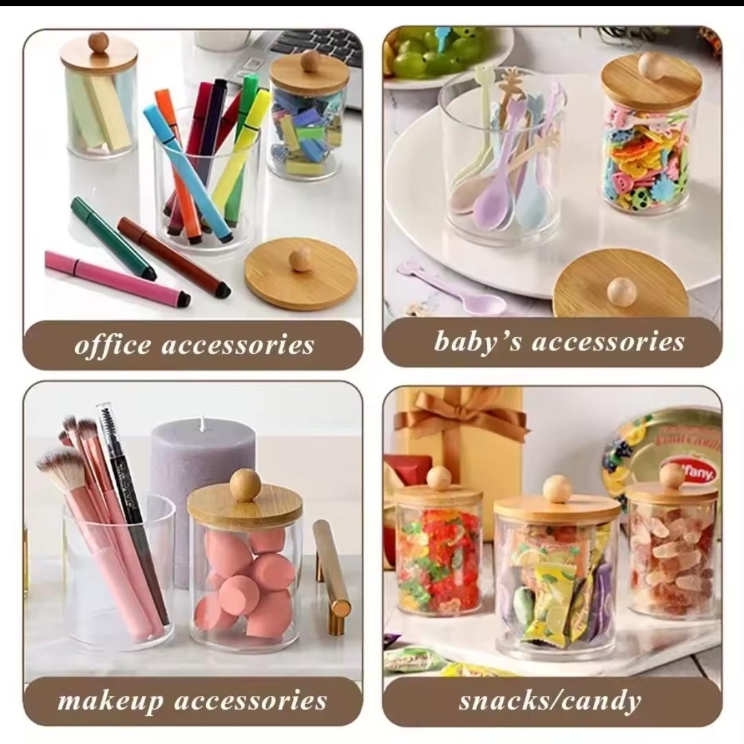 Acrylic Swab Container with Bamboo Lid