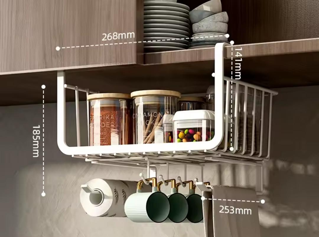Metallic Under Shelf Rack with Hooks