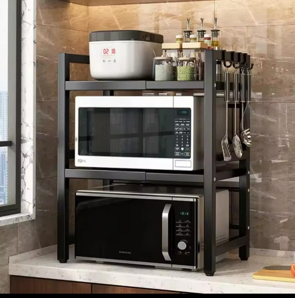 Double Layer Heavy-Duty Adjustable Microwave Stand – Black