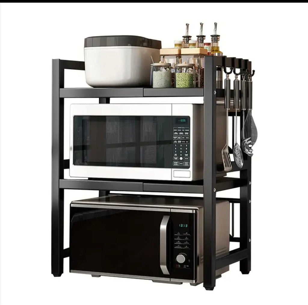 Double Layer Heavy-Duty Adjustable Microwave Stand – Black