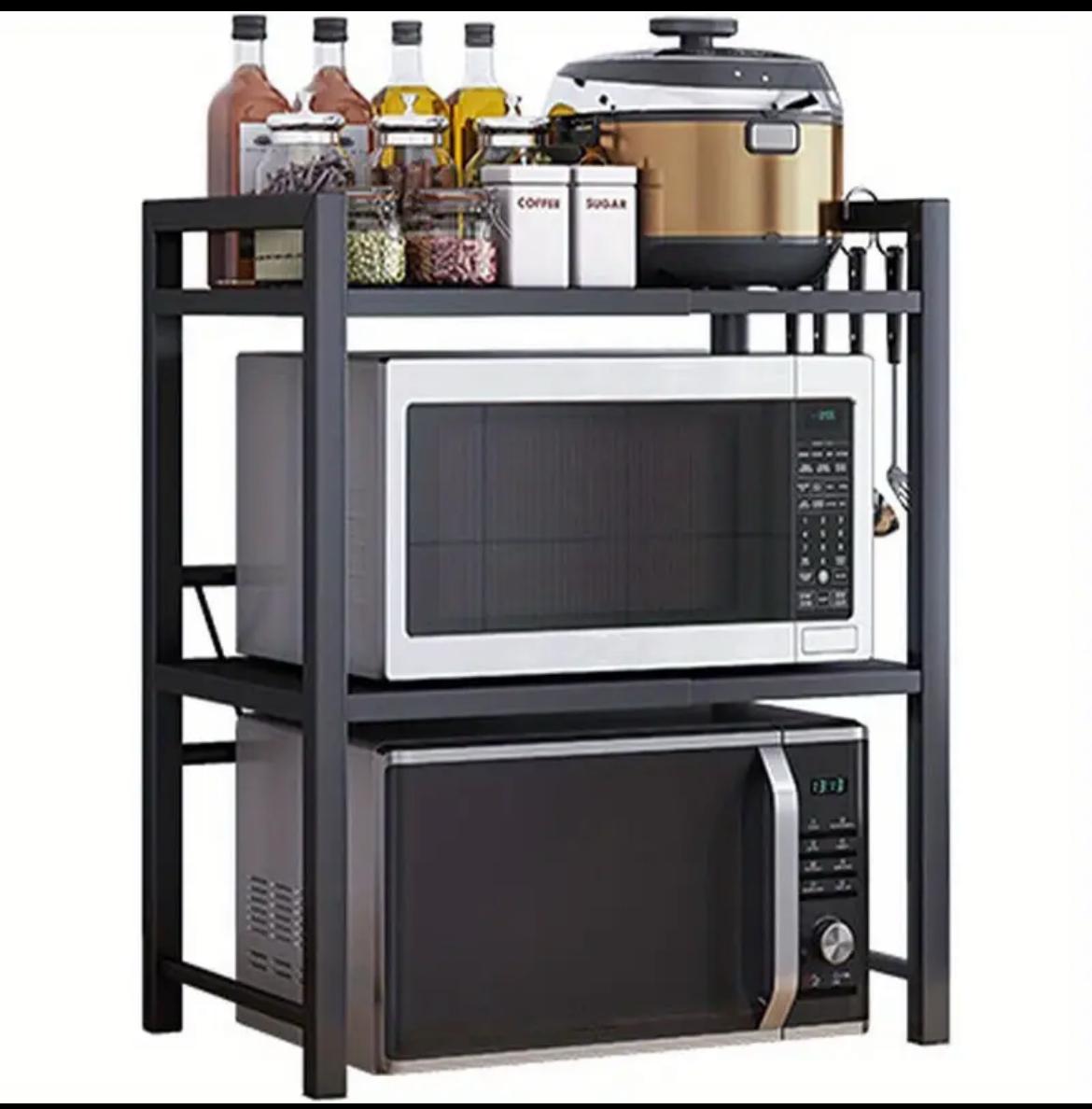 Double Layer Heavy-Duty Adjustable Microwave Stand – Black