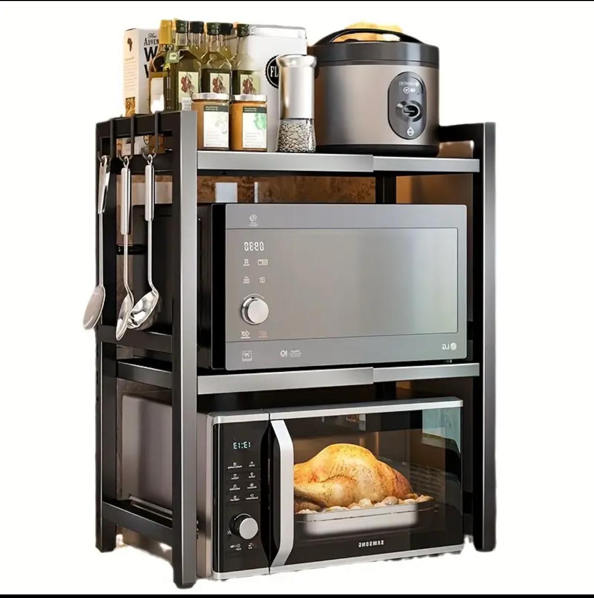 Double Layer Heavy-Duty Adjustable Microwave Stand – Black