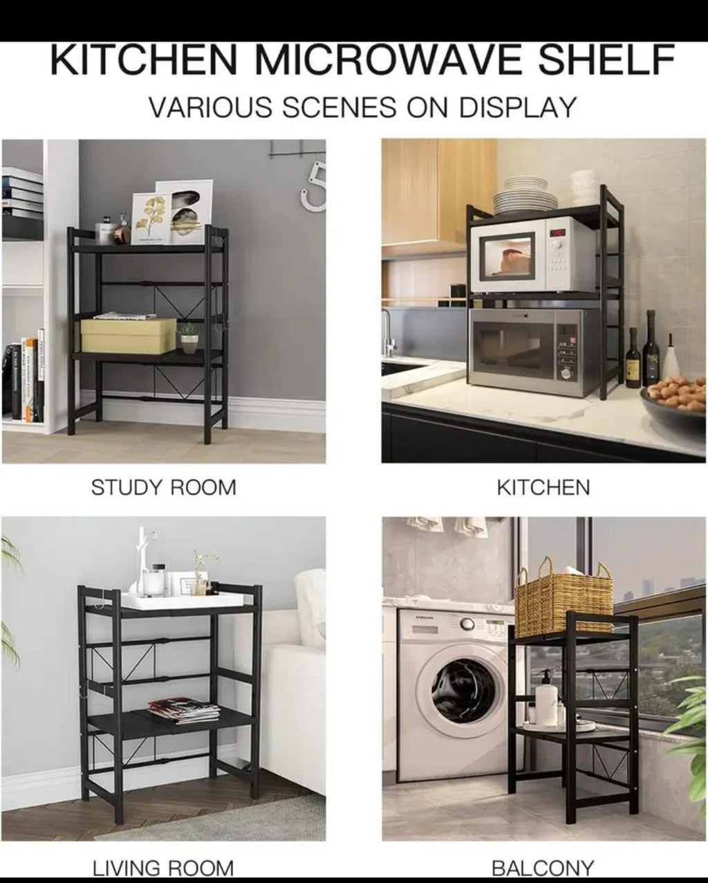 Double Layer Heavy-Duty Adjustable Microwave Stand – Black
