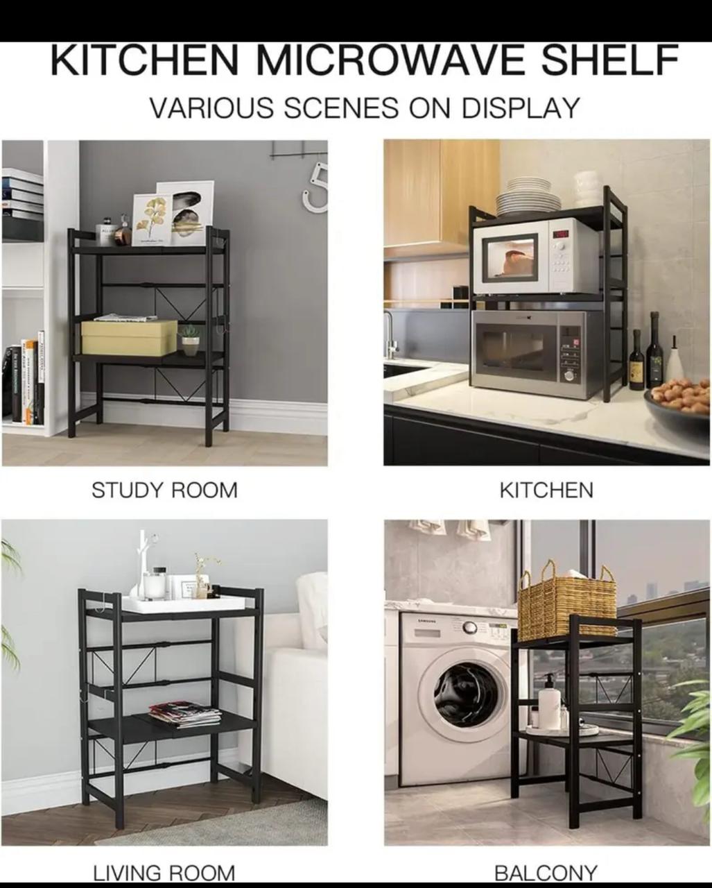 Double Layer Heavy-Duty Adjustable Microwave Stand – Black