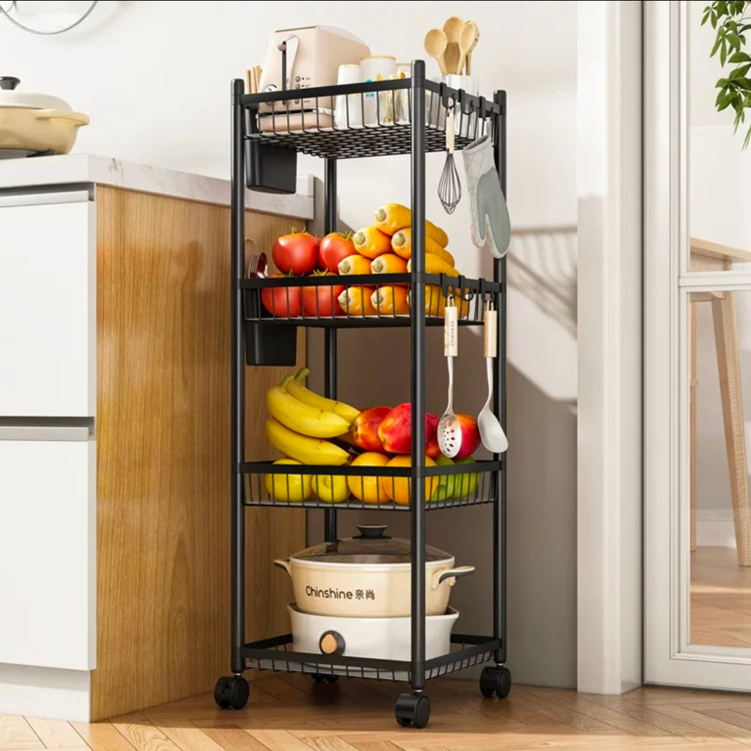 4-Tier Multifunctional Rolling Storage Rack – Black & White