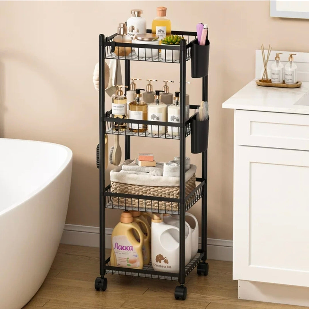 4-Tier Multifunctional Rolling Storage Rack – Black & White