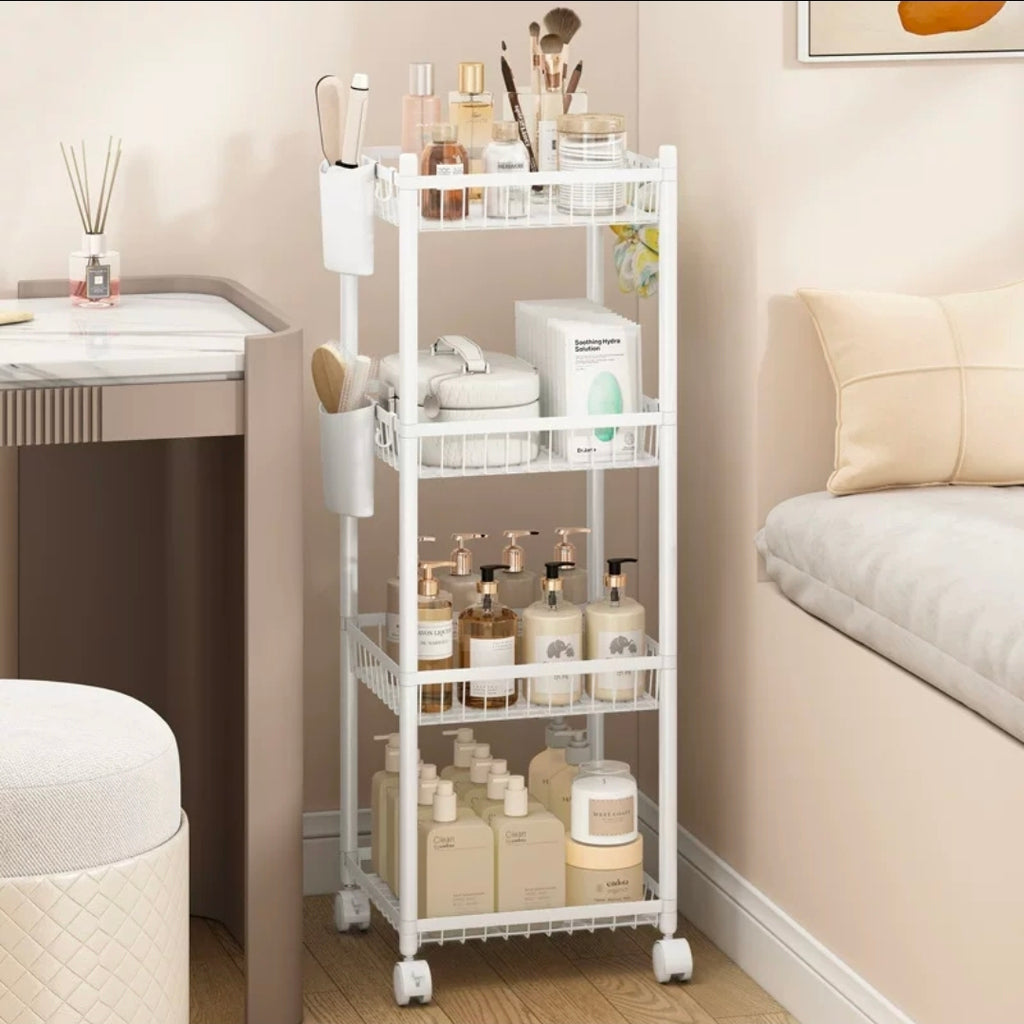 4-Tier Multifunctional Rolling Storage Rack – Black & White