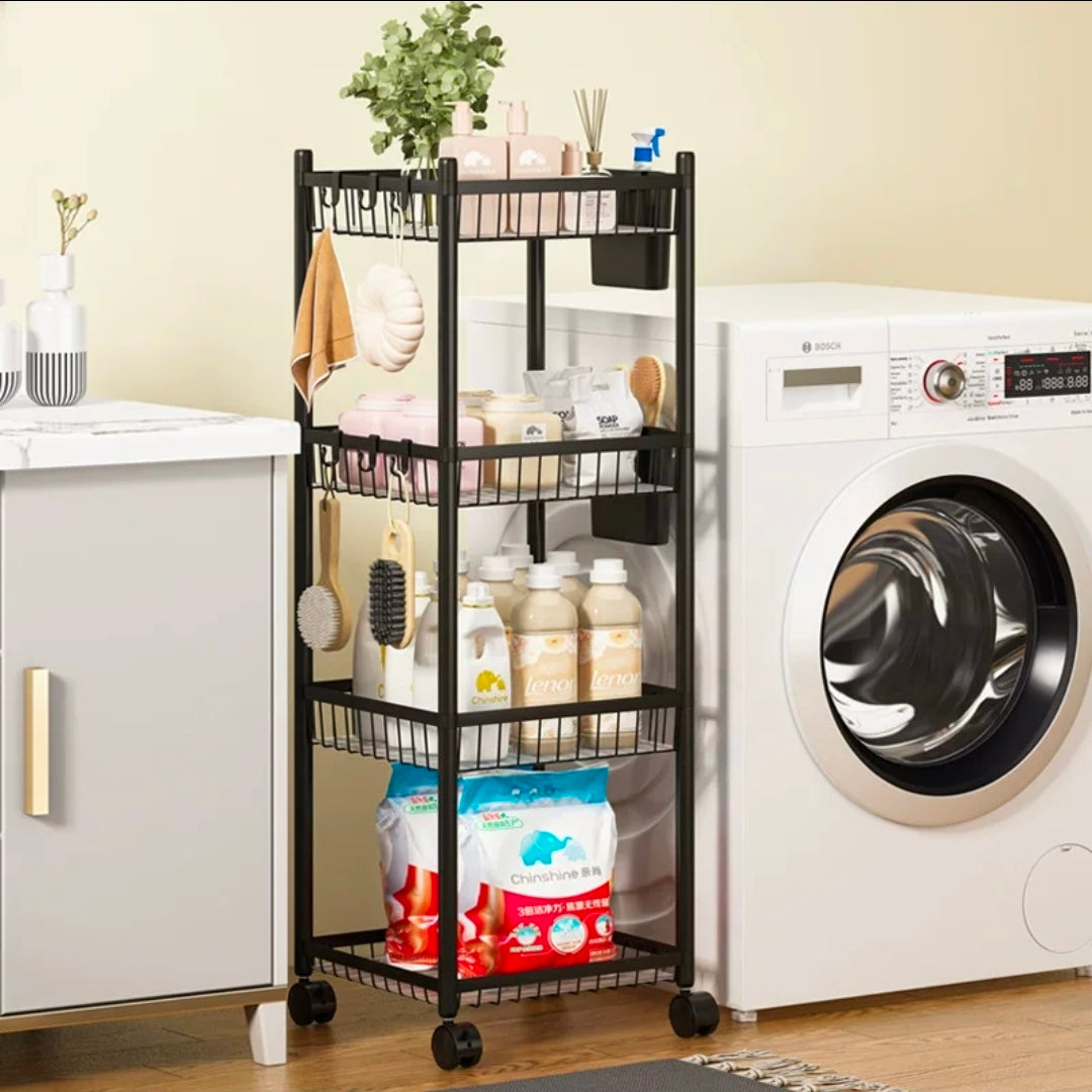 4-Tier Multifunctional Rolling Storage Rack – Black & White