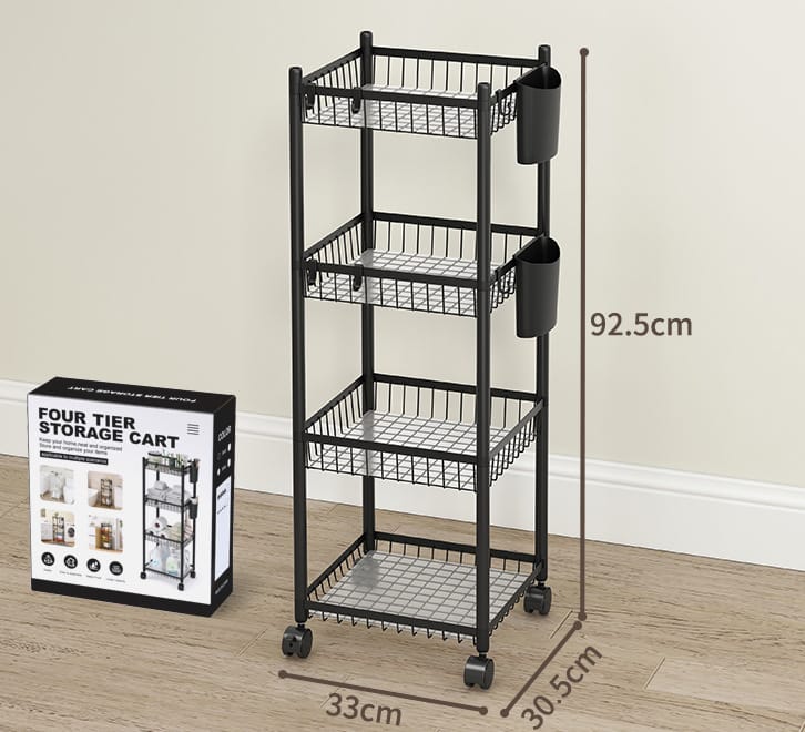 4-Tier Multifunctional Rolling Storage Rack – Black & White