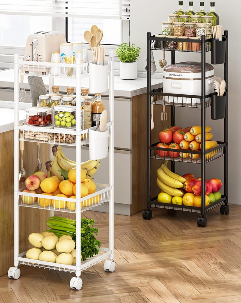 4-Tier Multifunctional Rolling Storage Rack – Black & White