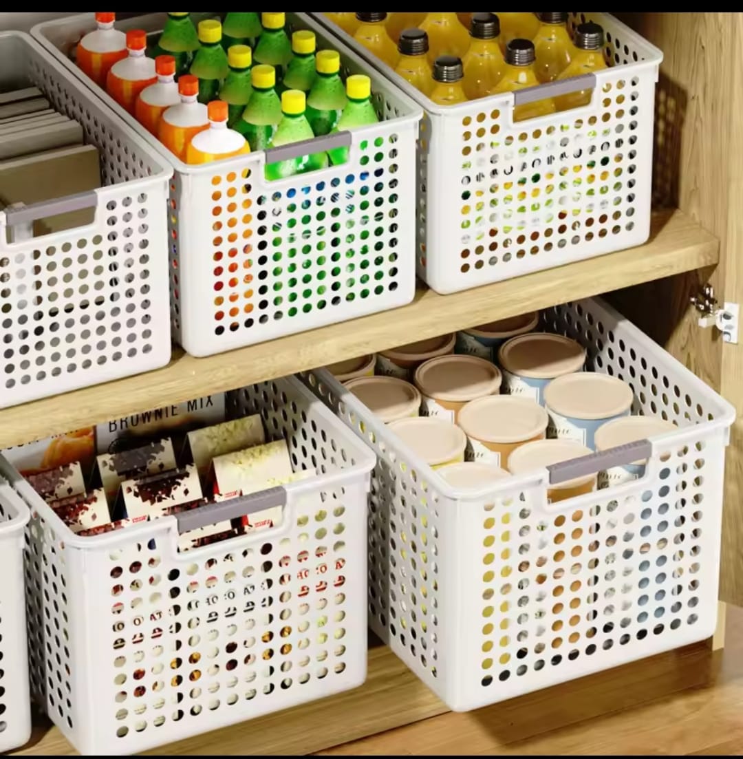Medium White Plastic Storage Basket & Organiser – 29.5x20x17cm