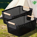 Large Modern Mesh Storage Basket with Wooden Handles – Black
