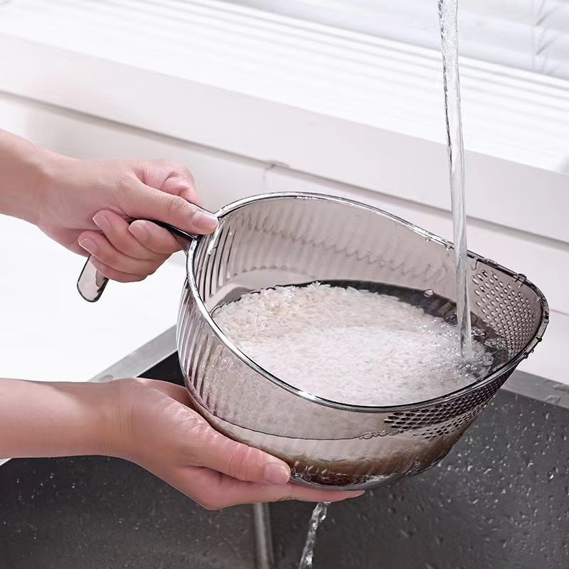 Acrylic Rice Washing Bowl & Colander – Clear & Grey