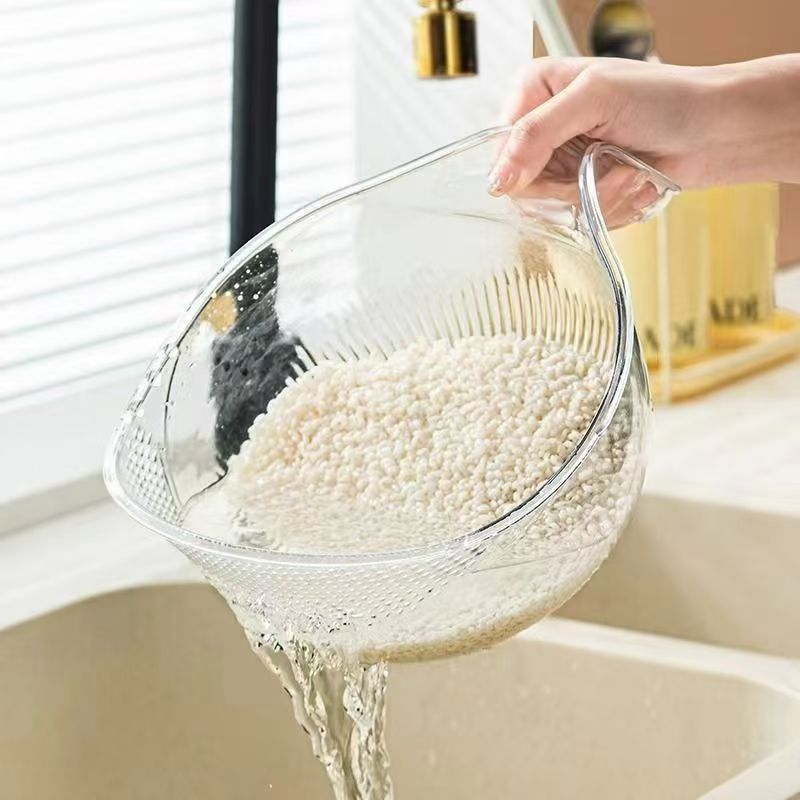 Acrylic Rice Washing Bowl & Colander – Clear & Grey