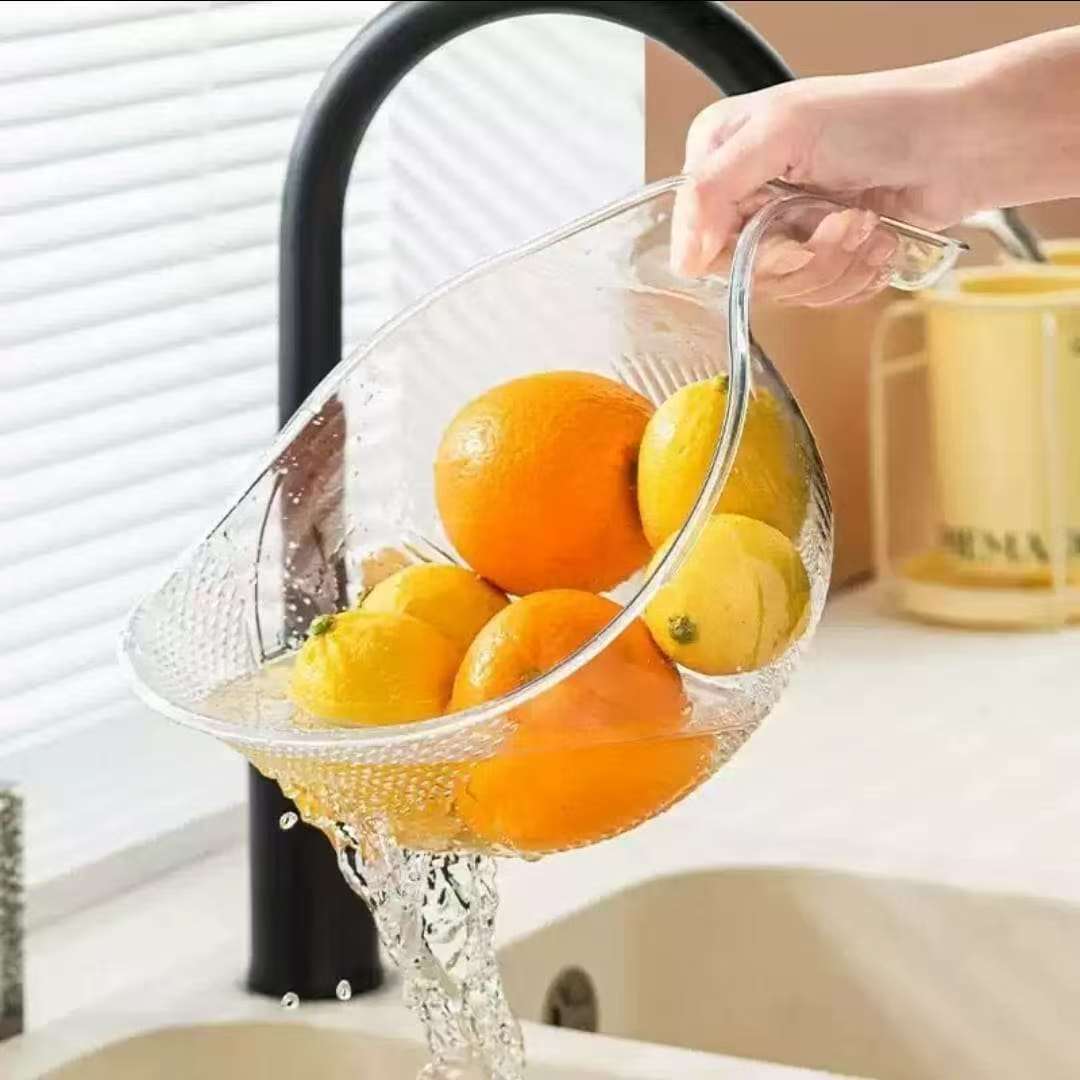 Acrylic Rice Washing Bowl & Colander – Clear & Grey
