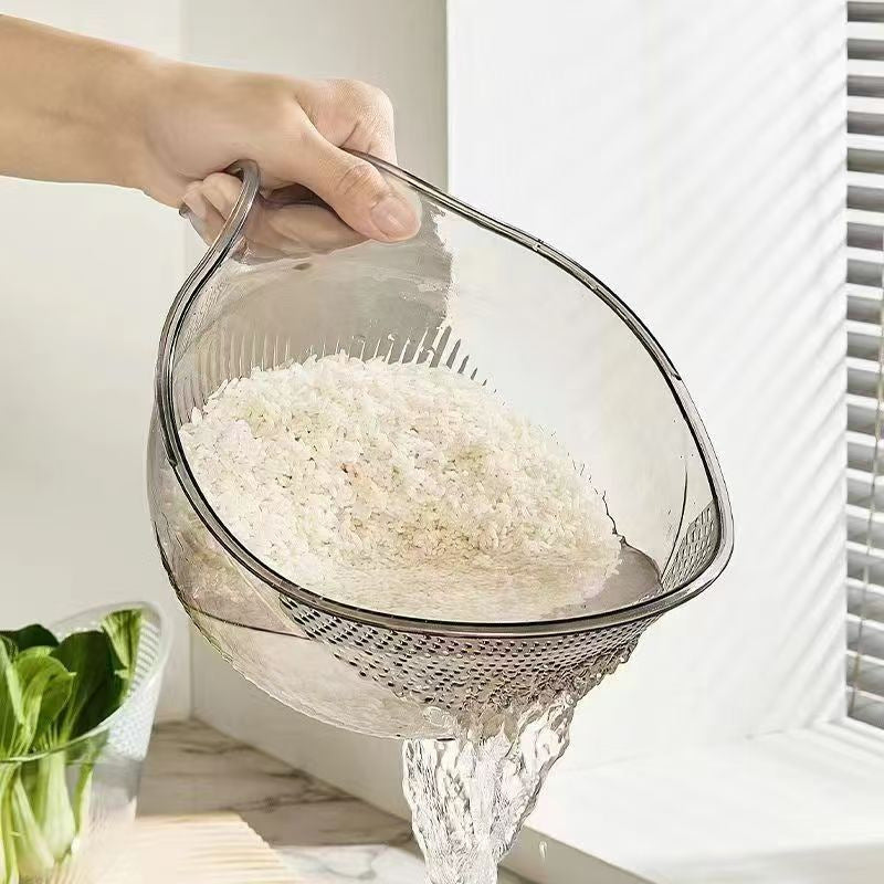 Acrylic Rice Washing Bowl & Colander – Clear & Grey