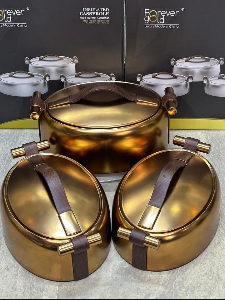 Forever Gold Insulated Casserole Hotpot Set – 3 Sizes (2L, 2.5L & 3.5L)