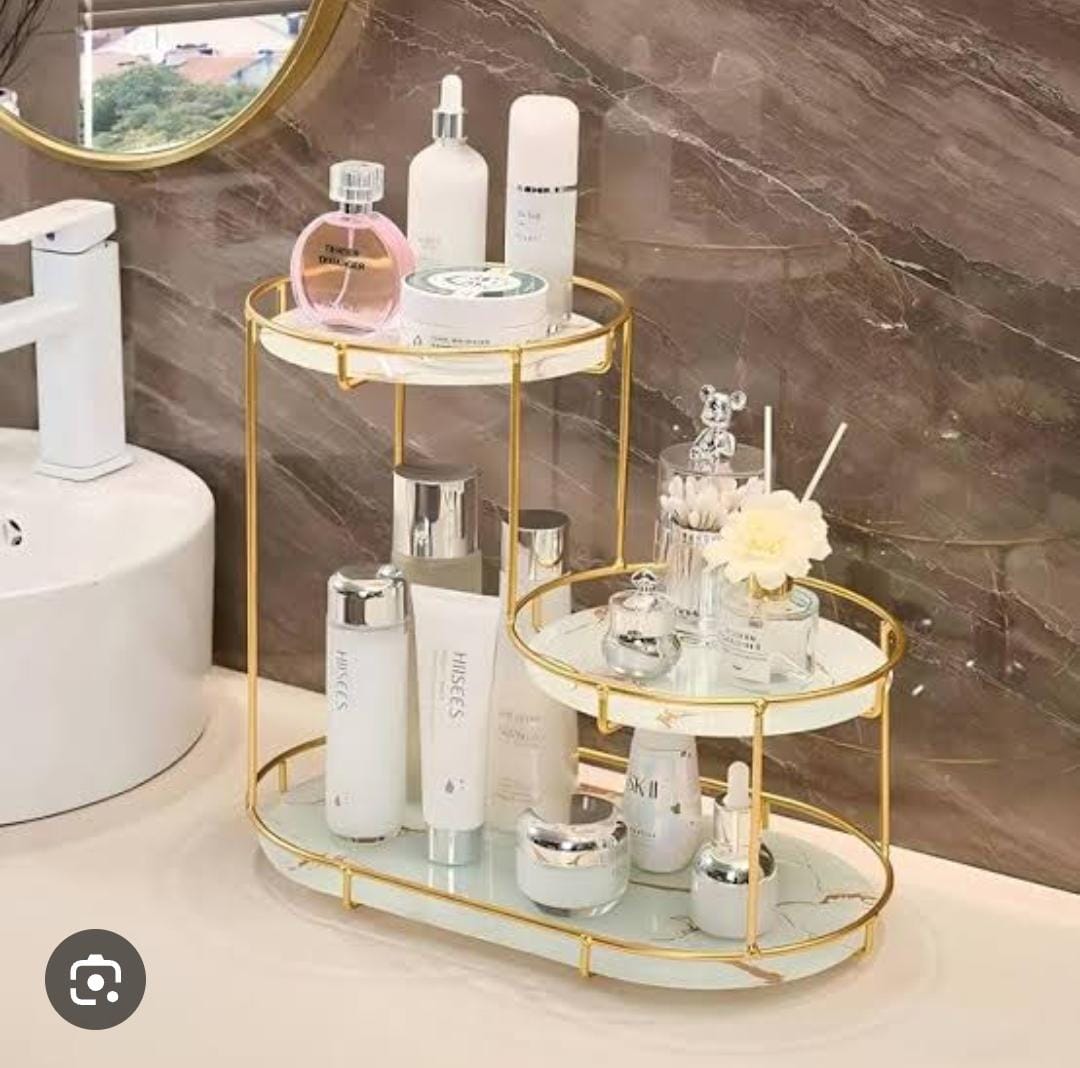 3-Level Gold Frame Marble Tray Organiser Rack – Vanity & Bathroom Storage Stand