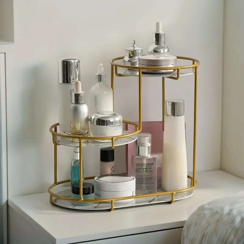 3-Level Gold Frame Marble Tray Organiser Rack – Vanity & Bathroom Storage Stand