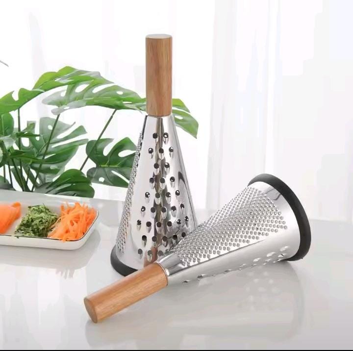 4-Sided Stainless Steel Cone Grater with Wooden Handle | Multi-Purpose Kitchen Grater