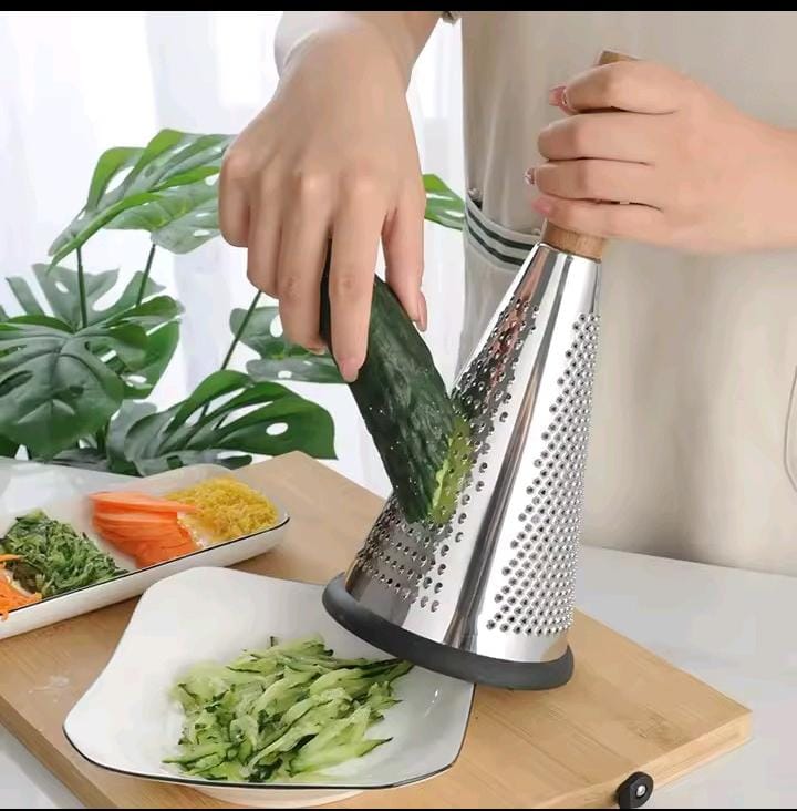 4-Sided Stainless Steel Cone Grater with Wooden Handle | Multi-Purpose Kitchen Grater