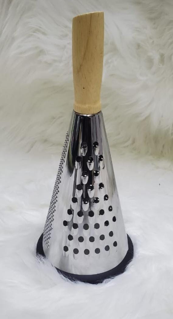 4-Sided Stainless Steel Cone Grater with Wooden Handle | Multi-Purpose Kitchen Grater