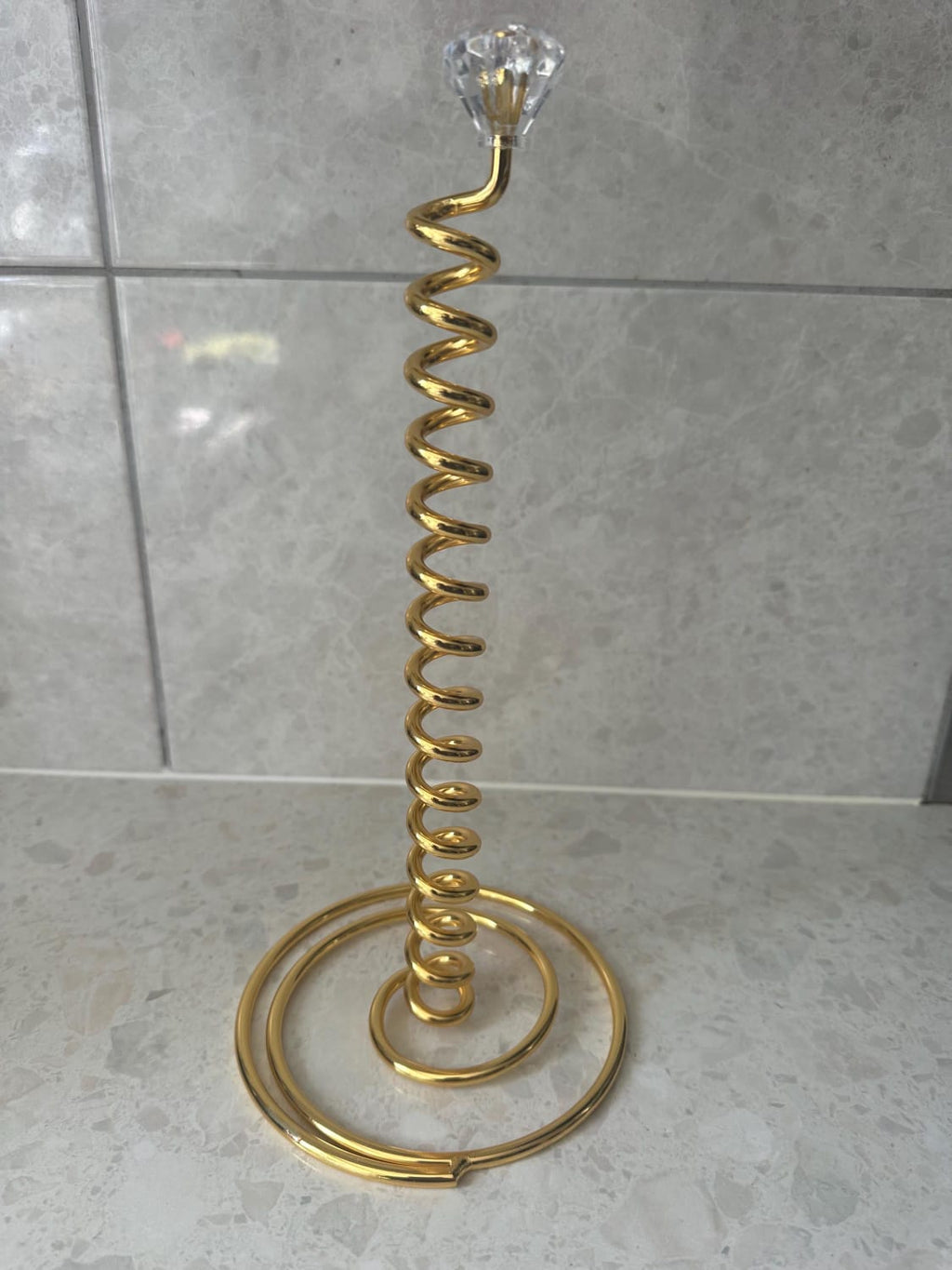 Stainless Steel Spiral Kitchen Roll & Tissue Holder with Crystal Diamond Top – Gold & Black