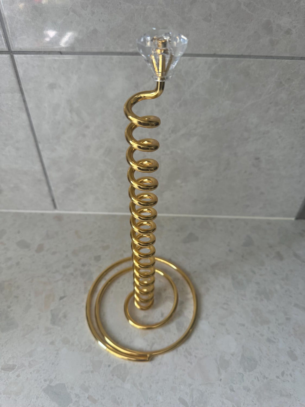 Stainless Steel Spiral Kitchen Roll & Tissue Holder with Crystal Diamond Top – Gold & Black