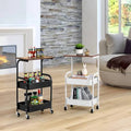 Wooden Top Double Mesh Tray Rolling Trolley Rack – 42×29×76cm | Black & White