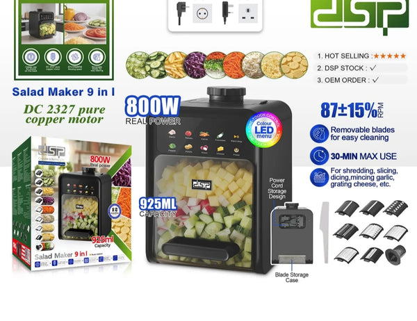 DSP 9-in-1 Salad Maker 800W | 925ml | Colour LED Touch | DC2327 Pure Copper Motor